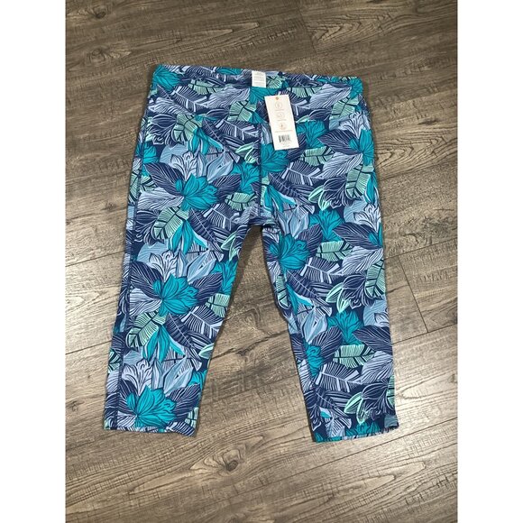UV Skinz  Womens Active Sport Swim Capris Baltic tropics Palm print Size 2XL UPF - Picture 1 of 7